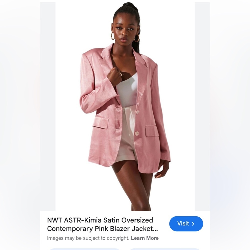 NWOT Astr Satin Feel Pink Blazer Modern Oversized Fit Size Small